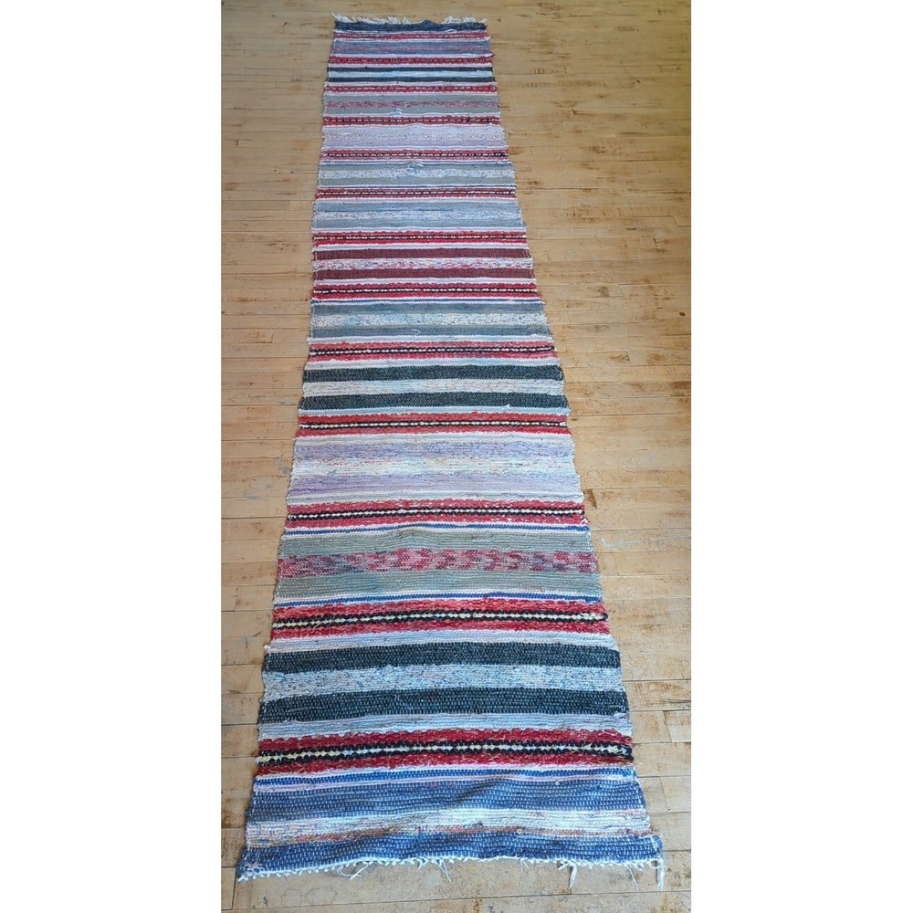 Antique Imported Swedish Hand Made Rag Rug Runner (135" x 24.5" ) Very Pretty